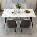 Glam Sintered Stone Kitchen Dining Table White Rectangle Shape Dining Table with 4 Legs Base Clearhalo ' dining_table' 'Dining Tables & Seating' 'Dining Tables' 'furn' 'furn_dining_table' 'Furniture' 'furniture_dining_table' 'Kitchen & Dining Furniture' 'kitchen&dining_furn' 'kitchen' 'kitchen_dining_table' 3780170