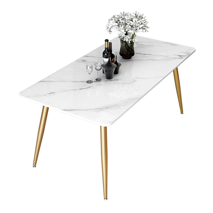 Glam Sintered Stone Kitchen Dining Table White Rectangle Shape Dining Table with 4 Legs Base Gray Gold Clearhalo ' dining_table' 'Dining Tables & Seating' 'Dining Tables' 'furn' 'furn_dining_table' 'Furniture' 'furniture_dining_table' 'Kitchen & Dining Furniture' 'kitchen&dining_furn' 'kitchen' 'kitchen_dining_table' 3780172