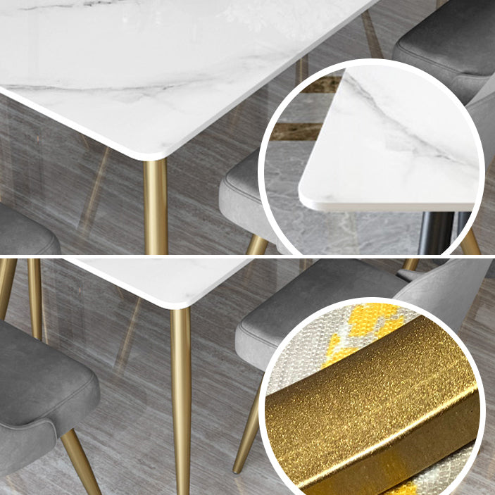 Glam Sintered Stone Kitchen Dining Table White Rectangle Shape Dining Table with 4 Legs Base Clearhalo ' dining_table' 'Dining Tables & Seating' 'Dining Tables' 'furn' 'furn_dining_table' 'Furniture' 'furniture_dining_table' 'Kitchen & Dining Furniture' 'kitchen&dining_furn' 'kitchen' 'kitchen_dining_table' 3780173