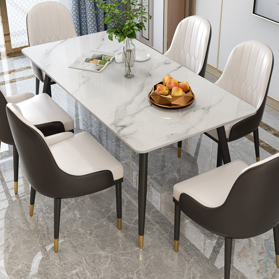 Glam Sintered Stone Kitchen Dining Table White Rectangle Shape Dining Table with 4 Legs Base Clearhalo ' dining_table' 'Dining Tables & Seating' 'Dining Tables' 'furn' 'furn_dining_table' 'Furniture' 'furniture_dining_table' 'Kitchen & Dining Furniture' 'kitchen&dining_furn' 'kitchen' 'kitchen_dining_table' 3780174