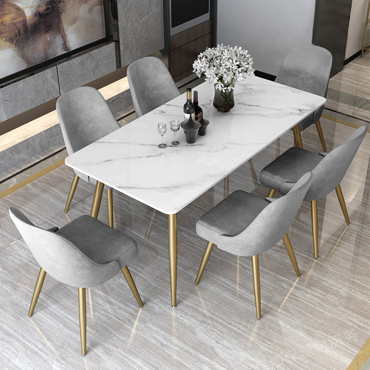 Glam Sintered Stone Kitchen Dining Table White Rectangle Shape Dining Table with 4 Legs Base Clearhalo ' dining_table' 'Dining Tables & Seating' 'Dining Tables' 'furn' 'furn_dining_table' 'Furniture' 'furniture_dining_table' 'Kitchen & Dining Furniture' 'kitchen&dining_furn' 'kitchen' 'kitchen_dining_table' 3780175
