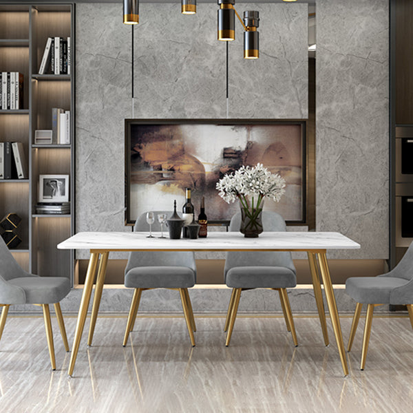 Glam Sintered Stone Kitchen Dining Table White Rectangle Shape Dining Table with 4 Legs Base Clearhalo ' dining_table' 'Dining Tables & Seating' 'Dining Tables' 'furn' 'furn_dining_table' 'Furniture' 'furniture_dining_table' 'Kitchen & Dining Furniture' 'kitchen&dining_furn' 'kitchen' 'kitchen_dining_table' 3780176