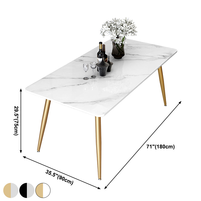 Glam Sintered Stone Kitchen Dining Table White Rectangle Shape Dining Table with 4 Legs Base Clearhalo ' dining_table' 'Dining Tables & Seating' 'Dining Tables' 'furn' 'furn_dining_table' 'Furniture' 'furniture_dining_table' 'Kitchen & Dining Furniture' 'kitchen&dining_furn' 'kitchen' 'kitchen_dining_table' 3780178