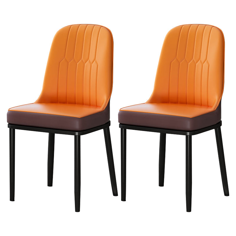 Metal Scandinavian Style Dining Chair Cushioned Parsons Armless Chair for Dining Room Orange Red 2 Piece Set Clearhalo ' kitchen&dining_furn' 'Dining Chairs' 'Dining Tables & Seating' 'dining_chair' 'furn' 'furn_dining_chair' 'Furniture' 'furniture_dining_chair' 'Kitchen & Dining Furniture' 'kitchen' 3780299