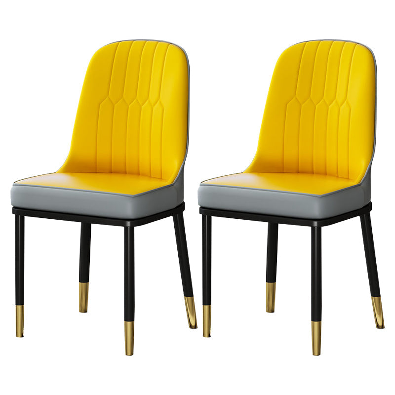 Metal Scandinavian Style Dining Chair Cushioned Parsons Armless Chair for Dining Room Yellow 2 Piece Set Clearhalo ' kitchen&dining_furn' 'Dining Chairs' 'Dining Tables & Seating' 'dining_chair' 'furn' 'furn_dining_chair' 'Furniture' 'furniture_dining_chair' 'Kitchen & Dining Furniture' 'kitchen' 3780314