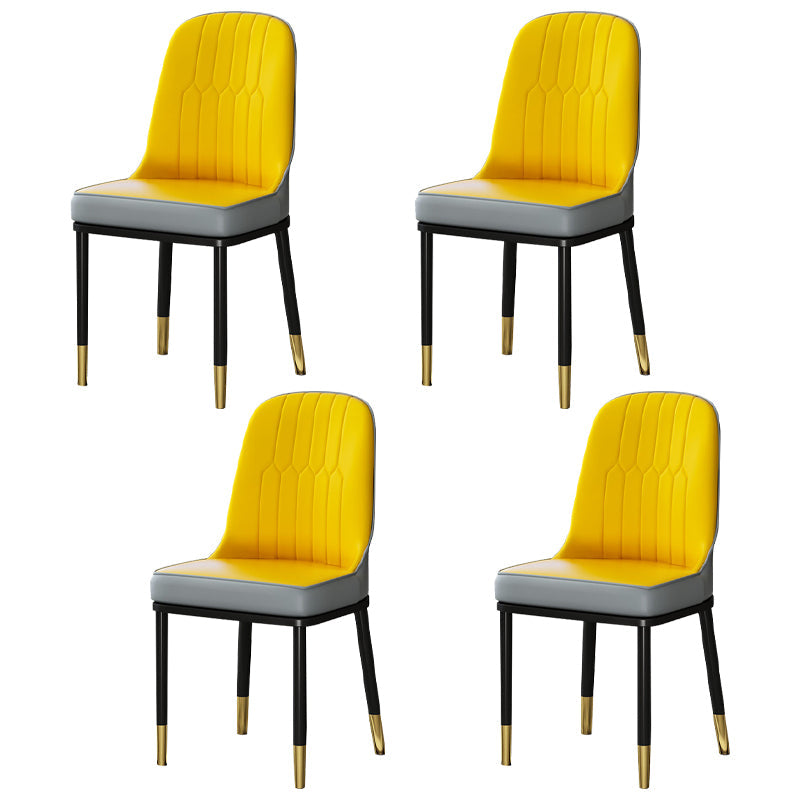 Metal Scandinavian Style Dining Chair Cushioned Parsons Armless Chair for Dining Room Yellow 4 Piece Set Clearhalo ' kitchen&dining_furn' 'Dining Chairs' 'Dining Tables & Seating' 'dining_chair' 'furn' 'furn_dining_chair' 'Furniture' 'furniture_dining_chair' 'Kitchen & Dining Furniture' 'kitchen' 3780315