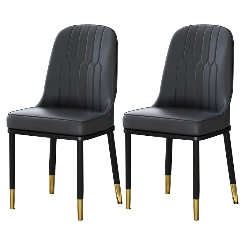 Metal Scandinavian Style Dining Chair Cushioned Parsons Armless Chair for Dining Room Black-Gold 2 Piece Set Clearhalo ' kitchen&dining_furn' 'Dining Chairs' 'Dining Tables & Seating' 'dining_chair' 'furn' 'furn_dining_chair' 'Furniture' 'furniture_dining_chair' 'Kitchen & Dining Furniture' 'kitchen' 3780326