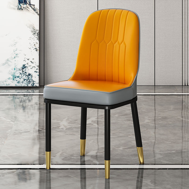 Metal Scandinavian Style Dining Chair Cushioned Parsons Armless Chair for Dining Room Orange Yellow 1 Piece Clearhalo ' kitchen&dining_furn' 'Dining Chairs' 'Dining Tables & Seating' 'dining_chair' 'furn' 'furn_dining_chair' 'Furniture' 'furniture_dining_chair' 'Kitchen & Dining Furniture' 'kitchen' 3780328