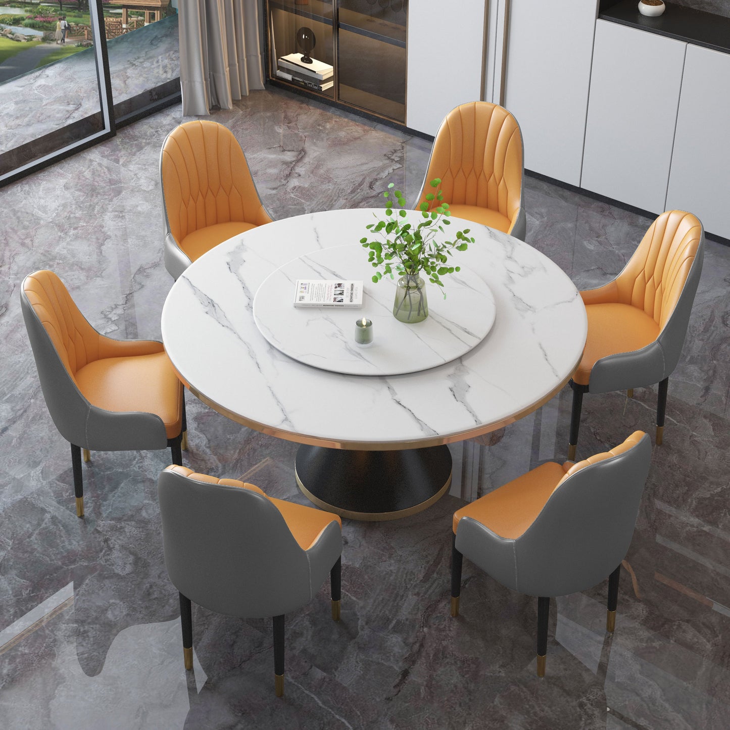 Metal Contemporary Round Dining Table Sintered Stone Table with Pedestal Base Clearhalo ' dining_table' 'Dining Tables & Seating' 'Dining Tables' 'furn' 'furn_dining_table' 'Furniture' 'furniture_dining_table' 'Kitchen & Dining Furniture' 'kitchen&dining_furn' 'kitchen' 'kitchen_dining_table' 3815714