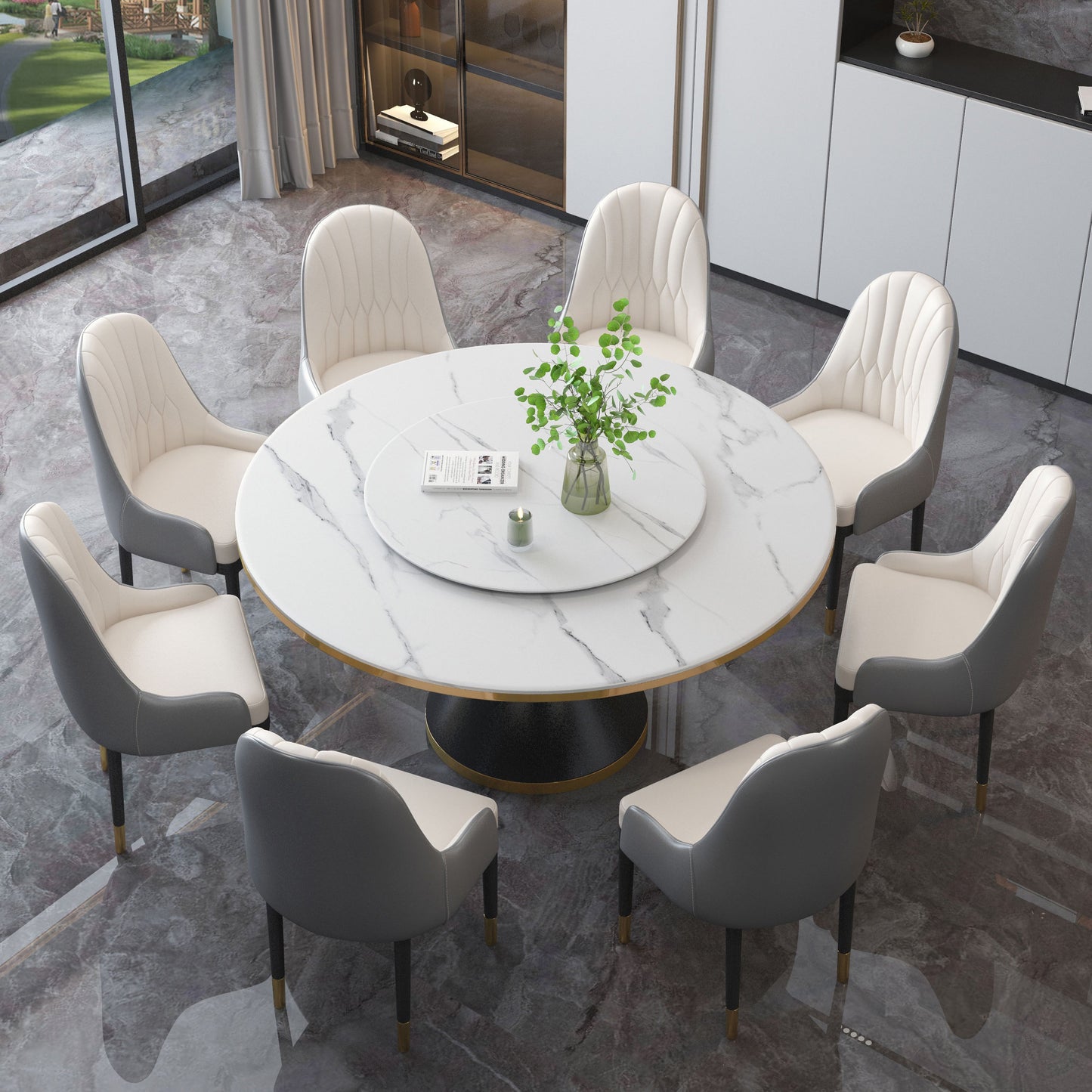 Metal Contemporary Round Dining Table Sintered Stone Table with Pedestal Base Clearhalo ' dining_table' 'Dining Tables & Seating' 'Dining Tables' 'furn' 'furn_dining_table' 'Furniture' 'furniture_dining_table' 'Kitchen & Dining Furniture' 'kitchen&dining_furn' 'kitchen' 'kitchen_dining_table' 3815716