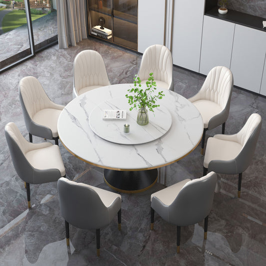 Metal Contemporary Round Dining Table Sintered Stone Table with Pedestal Base