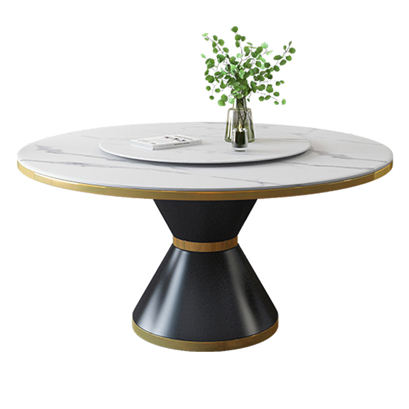 Metal Contemporary Round Dining Table Sintered Stone Table with Pedestal Base Without Chairs Clearhalo ' dining_table' 'Dining Tables & Seating' 'Dining Tables' 'furn' 'furn_dining_table' 'Furniture' 'furniture_dining_table' 'Kitchen & Dining Furniture' 'kitchen&dining_furn' 'kitchen' 'kitchen_dining_table' 3815717