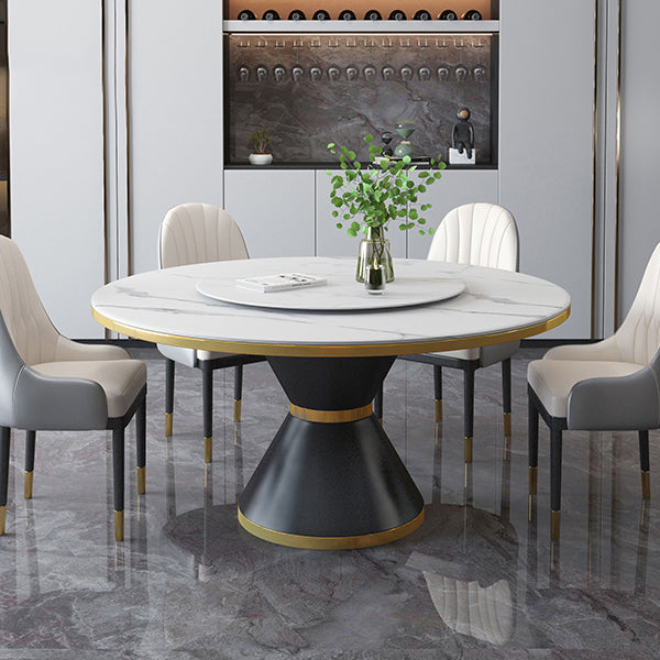 Metal Contemporary Round Dining Table Sintered Stone Table with Pedestal Base Clearhalo ' dining_table' 'Dining Tables & Seating' 'Dining Tables' 'furn' 'furn_dining_table' 'Furniture' 'furniture_dining_table' 'Kitchen & Dining Furniture' 'kitchen&dining_furn' 'kitchen' 'kitchen_dining_table' 3815724