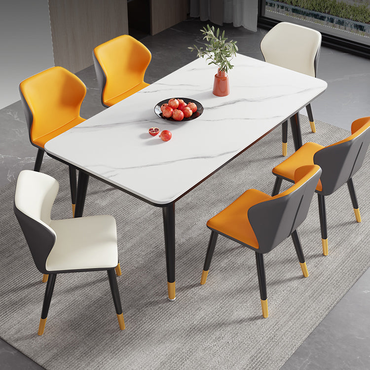 Modern Style Sintered Stone Dining Table 4 Legs Carbon Steel Base Rectangle Table for Home Clearhalo ' dining_table' 'Dining Tables & Seating' 'Dining Tables' 'furn' 'furn_dining_table' 'Furniture' 'furniture_dining_table' 'Kitchen & Dining Furniture' 'kitchen&dining_furn' 'kitchen' 'kitchen_dining_table' 3815725