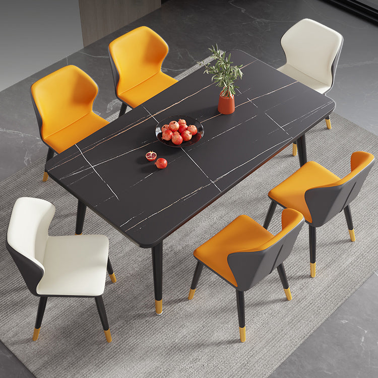 Modern Style Sintered Stone Dining Table 4 Legs Carbon Steel Base Rectangle Table for Home Black Without Chairs Clearhalo ' dining_table' 'Dining Tables & Seating' 'Dining Tables' 'furn' 'furn_dining_table' 'Furniture' 'furniture_dining_table' 'Kitchen & Dining Furniture' 'kitchen&dining_furn' 'kitchen' 'kitchen_dining_table' 3815727