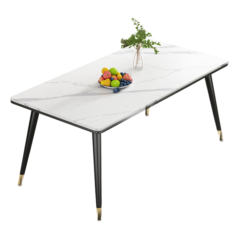 Modern Style Sintered Stone Dining Table 4 Legs Carbon Steel Base Rectangle Table for Home White Without Chairs Clearhalo ' dining_table' 'Dining Tables & Seating' 'Dining Tables' 'furn' 'furn_dining_table' 'Furniture' 'furniture_dining_table' 'Kitchen & Dining Furniture' 'kitchen&dining_furn' 'kitchen' 'kitchen_dining_table' 3815729