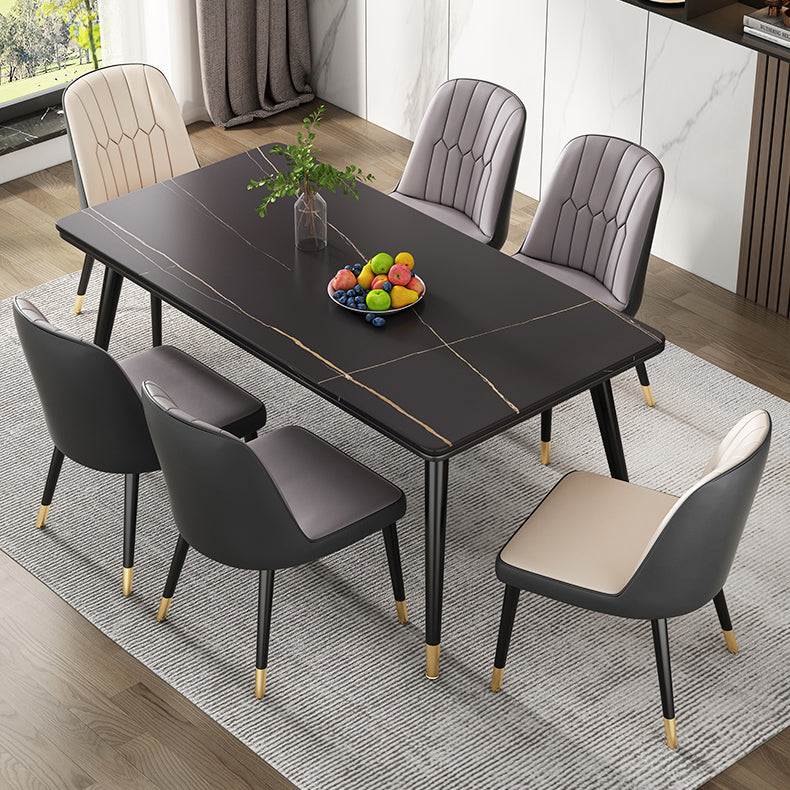 Modern Style Sintered Stone Dining Table 4 Legs Carbon Steel Base Rectangle Table for Home Clearhalo ' dining_table' 'Dining Tables & Seating' 'Dining Tables' 'furn' 'furn_dining_table' 'Furniture' 'furniture_dining_table' 'Kitchen & Dining Furniture' 'kitchen&dining_furn' 'kitchen' 'kitchen_dining_table' 3815735