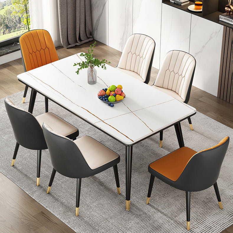 Modern Style Sintered Stone Dining Table 4 Legs Carbon Steel Base Rectangle Table for Home Clearhalo ' dining_table' 'Dining Tables & Seating' 'Dining Tables' 'furn' 'furn_dining_table' 'Furniture' 'furniture_dining_table' 'Kitchen & Dining Furniture' 'kitchen&dining_furn' 'kitchen' 'kitchen_dining_table' 3815736