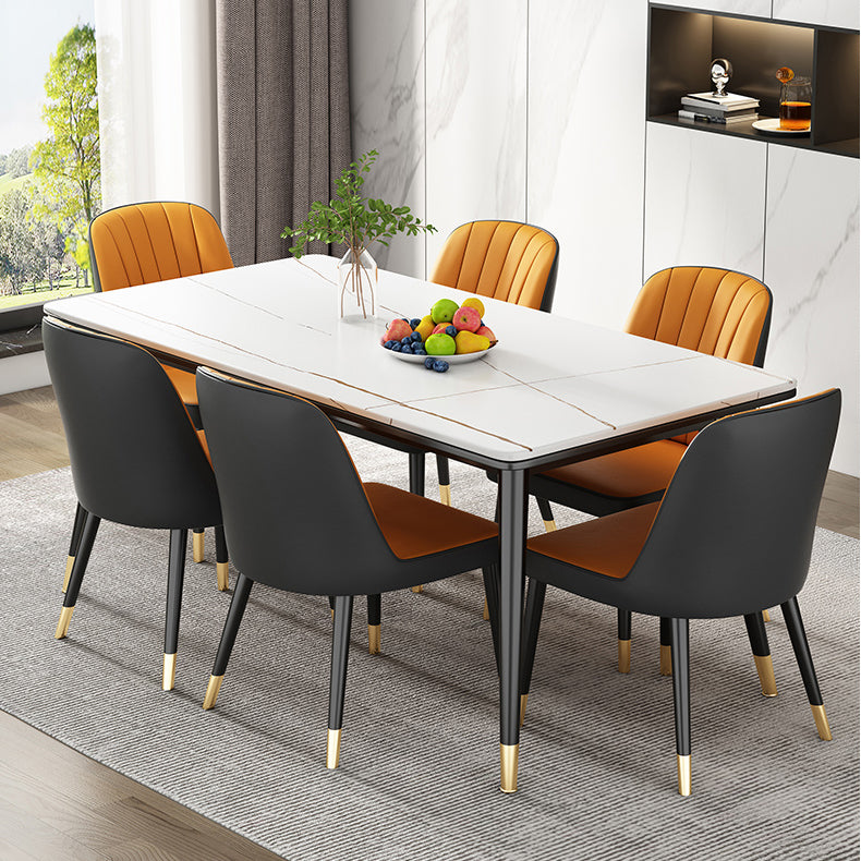 Modern Style Sintered Stone Dining Table 4 Legs Carbon Steel Base Rectangle Table for Home Clearhalo ' dining_table' 'Dining Tables & Seating' 'Dining Tables' 'furn' 'furn_dining_table' 'Furniture' 'furniture_dining_table' 'Kitchen & Dining Furniture' 'kitchen&dining_furn' 'kitchen' 'kitchen_dining_table' 3815738
