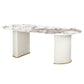 Glam Sintered Stone Top Kitchen Dining Table Oval Standard Dining Table with Double Pedestal Bases Gray White Clearhalo ' dining_table' 'Dining Tables & Seating' 'Dining Tables' 'furn' 'furn_dining_table' 'Furniture' 'furniture_dining_table' 'Kitchen & Dining Furniture' 'kitchen&dining_furn' 'kitchen' 'kitchen_dining_table' 3815755