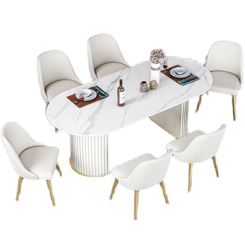 Glam Sintered Stone Top Kitchen Dining Table Oval Standard Dining Table with Double Pedestal Bases Clearhalo ' dining_table' 'Dining Tables & Seating' 'Dining Tables' 'furn' 'furn_dining_table' 'Furniture' 'furniture_dining_table' 'Kitchen & Dining Furniture' 'kitchen&dining_furn' 'kitchen' 'kitchen_dining_table' 3815757