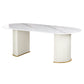 Glam Sintered Stone Top Kitchen Dining Table Oval Standard Dining Table with Double Pedestal Bases White White Clearhalo ' dining_table' 'Dining Tables & Seating' 'Dining Tables' 'furn' 'furn_dining_table' 'Furniture' 'furniture_dining_table' 'Kitchen & Dining Furniture' 'kitchen&dining_furn' 'kitchen' 'kitchen_dining_table' 3815758