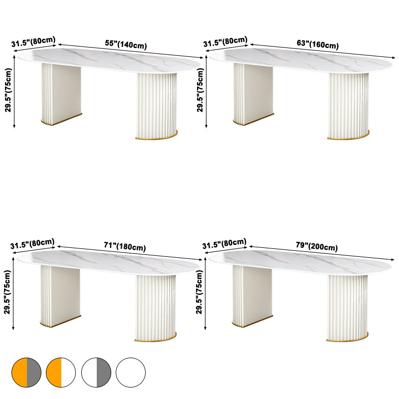 Glam Sintered Stone Top Kitchen Dining Table Oval Standard Dining Table with Double Pedestal Bases Clearhalo ' dining_table' 'Dining Tables & Seating' 'Dining Tables' 'furn' 'furn_dining_table' 'Furniture' 'furniture_dining_table' 'Kitchen & Dining Furniture' 'kitchen&dining_furn' 'kitchen' 'kitchen_dining_table' 3815763
