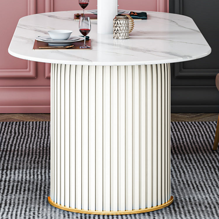 Glam Sintered Stone Top Kitchen Dining Table Oval Standard Dining Table with Double Pedestal Bases Clearhalo ' dining_table' 'Dining Tables & Seating' 'Dining Tables' 'furn' 'furn_dining_table' 'Furniture' 'furniture_dining_table' 'Kitchen & Dining Furniture' 'kitchen&dining_furn' 'kitchen' 'kitchen_dining_table' 3815767