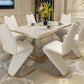Metal Traditional Luxury Rectangle Dining Table Sintered Stone Table for Dining Room Clearhalo ' dining_table' 'Dining Tables & Seating' 'Dining Tables' 'furn' 'furn_dining_table' 'Furniture' 'furniture_dining_table' 'Kitchen & Dining Furniture' 'kitchen&dining_furn' 'kitchen' 'kitchen_dining_table' 3815784