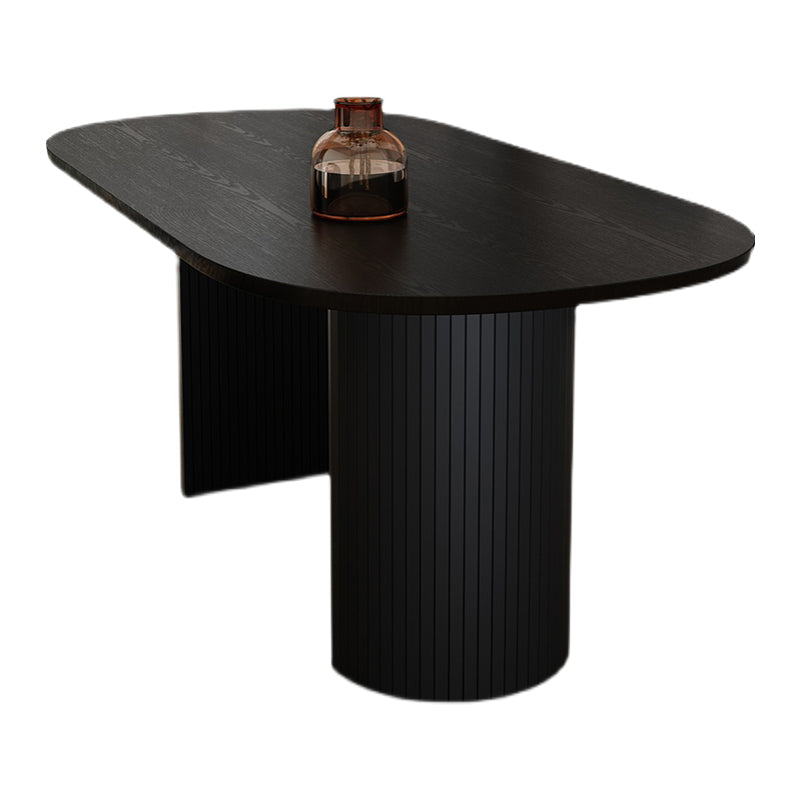 Minimalist Black Kitchen Dining Table Solid Wood Oval Shape Dining Table with Double Pedestal Bases Without Chairs Clearhalo ' dining_table' 'Dining Tables & Seating' 'Dining Tables' 'furn' 'furn_dining_table' 'Furniture' 'furniture_dining_table' 'Kitchen & Dining Furniture' 'Kitchen Furniture' 'kitchen&dining_furn' 'kitchen' 'kitchen_dining_table' 3815796
