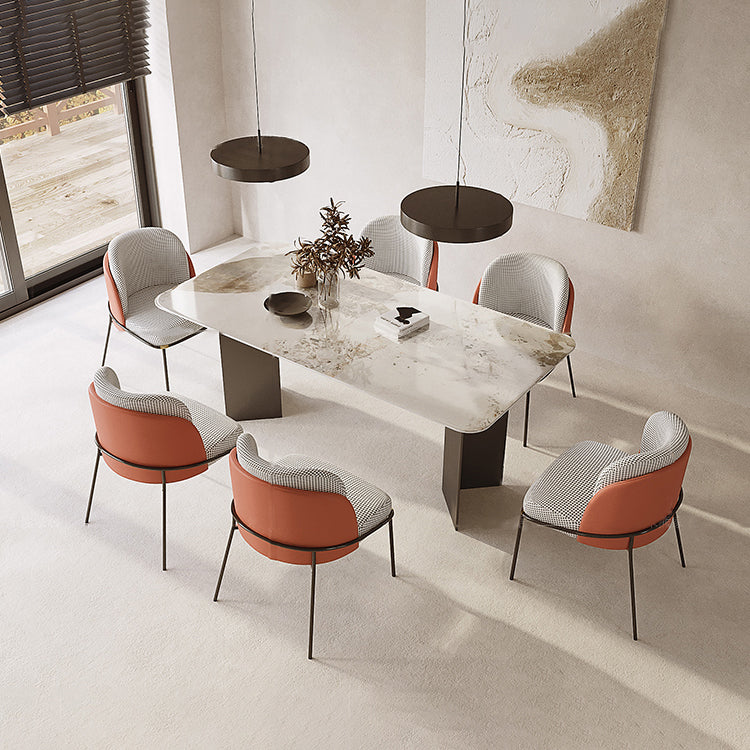 Metal Traditional Luxury Rectangle Indoor Table Sintered Stone Table for Kitchen Clearhalo ' dining_table' 'Dining Tables & Seating' 'Dining Tables' 'furn' 'furn_dining_table' 'Furniture' 'furniture_dining_table' 'Kitchen & Dining Furniture' 'kitchen&dining_furn' 'kitchen' 'kitchen_dining_table' 3815828