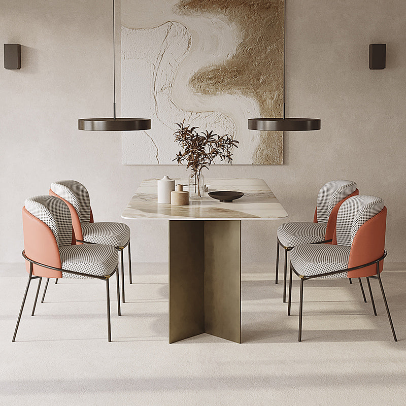 Metal Traditional Luxury Rectangle Indoor Table Sintered Stone Table for Kitchen Clearhalo ' dining_table' 'Dining Tables & Seating' 'Dining Tables' 'furn' 'furn_dining_table' 'Furniture' 'furniture_dining_table' 'Kitchen & Dining Furniture' 'kitchen&dining_furn' 'kitchen' 'kitchen_dining_table' 3815829