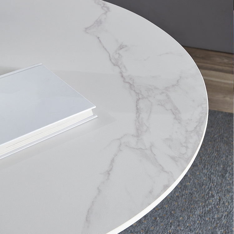 Round Sintered Stone White Dining Table Minimalist Tulip Base Table for Dining Room Clearhalo ' dining_table' 'Dining Tables & Seating' 'Dining Tables' 'furn' 'furn_dining_table' 'Furniture' 'furniture_dining_table' 'Kitchen & Dining Furniture' 'kitchen&dining_furn' 'kitchen' 'kitchen_dining_table' 3815857