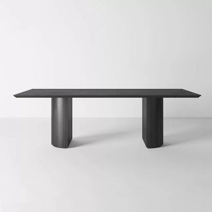 Solid Wood Rectangle Dining Table Modern Contemporary Kitchen Wood Table with Double Pedestal Without Chairs Clearhalo ' dining_table' 'Dining Tables & Seating' 'Dining Tables' 'furn' 'furn_dining_table' 'Furniture' 'furniture_dining_table' 'Kitchen & Dining Furniture' 'kitchen&dining_furn' 'kitchen' 'kitchen_dining_table' 3815861