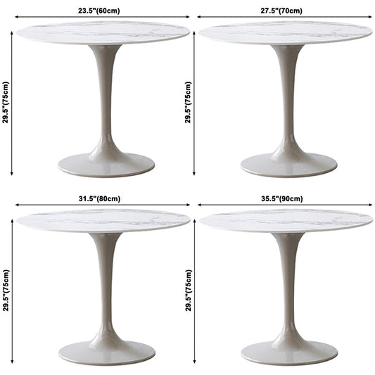 Round Shape White Dining Table Sintered Stone Table Modern with Tulip Base