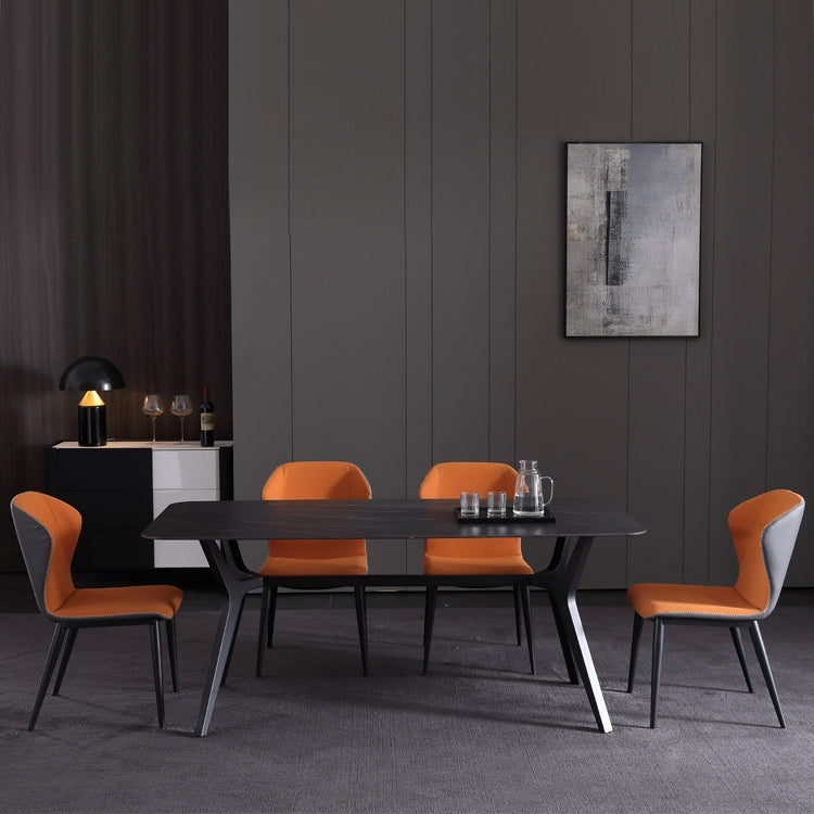 Contemporary Rectangle Dining Table Sintered Stone Dining Table with Black Trestle Base Clearhalo ' dining_table' 'Dining Tables & Seating' 'Dining Tables' 'furn' 'furn_dining_table' 'Furniture' 'furniture_dining_table' 'Kitchen & Dining Furniture' 'kitchen&dining_furn' 'kitchen' 'kitchen_dining_table' 3815878