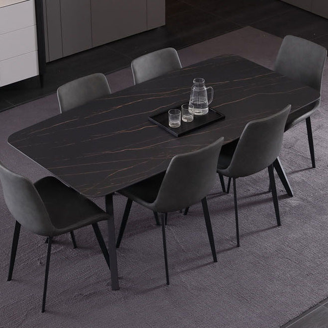 Contemporary Rectangle Dining Table Sintered Stone Dining Table with Black Trestle Base Clearhalo ' dining_table' 'Dining Tables & Seating' 'Dining Tables' 'furn' 'furn_dining_table' 'Furniture' 'furniture_dining_table' 'Kitchen & Dining Furniture' 'kitchen&dining_furn' 'kitchen' 'kitchen_dining_table' 3815880