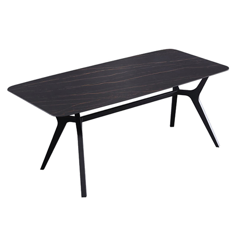 Contemporary Rectangle Dining Table Sintered Stone Dining Table with Black Trestle Base Without Chairs Clearhalo ' dining_table' 'Dining Tables & Seating' 'Dining Tables' 'furn' 'furn_dining_table' 'Furniture' 'furniture_dining_table' 'Kitchen & Dining Furniture' 'kitchen&dining_furn' 'kitchen' 'kitchen_dining_table' 3815882