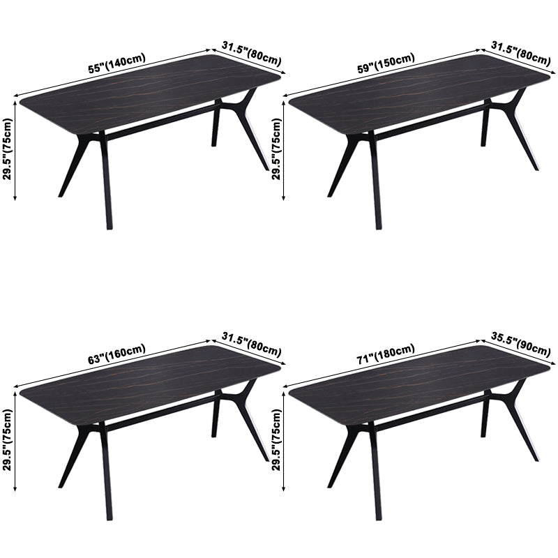 Contemporary Rectangle Dining Table Sintered Stone Dining Table with Black Trestle Base Clearhalo ' dining_table' 'Dining Tables & Seating' 'Dining Tables' 'furn' 'furn_dining_table' 'Furniture' 'furniture_dining_table' 'Kitchen & Dining Furniture' 'kitchen&dining_furn' 'kitchen' 'kitchen_dining_table' 3815887
