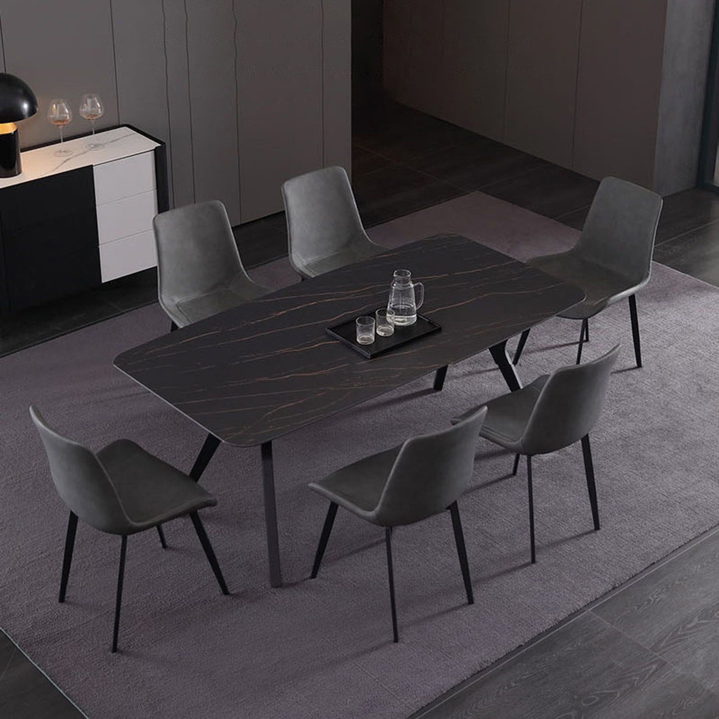 Contemporary Rectangle Dining Table Sintered Stone Dining Table with Black Trestle Base Clearhalo ' dining_table' 'Dining Tables & Seating' 'Dining Tables' 'furn' 'furn_dining_table' 'Furniture' 'furniture_dining_table' 'Kitchen & Dining Furniture' 'kitchen&dining_furn' 'kitchen' 'kitchen_dining_table' 3815889