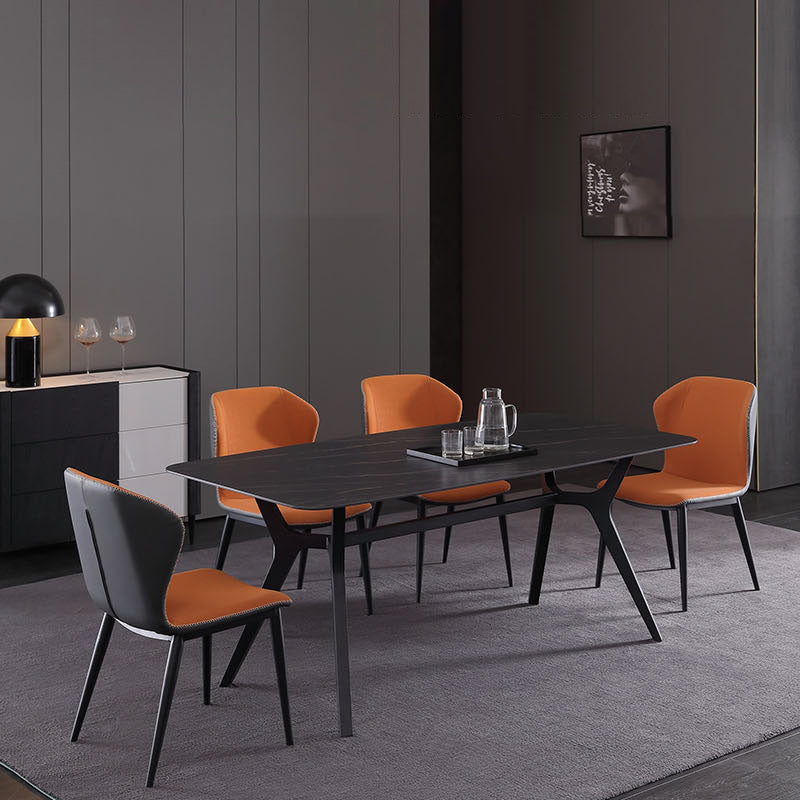 Contemporary Rectangle Dining Table Sintered Stone Dining Table with Black Trestle Base Clearhalo ' dining_table' 'Dining Tables & Seating' 'Dining Tables' 'furn' 'furn_dining_table' 'Furniture' 'furniture_dining_table' 'Kitchen & Dining Furniture' 'kitchen&dining_furn' 'kitchen' 'kitchen_dining_table' 3815890