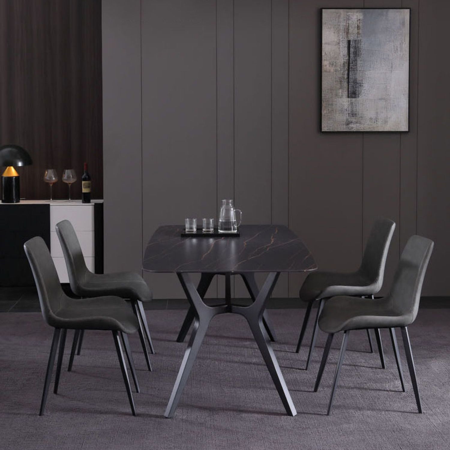 Contemporary Rectangle Dining Table Sintered Stone Dining Table with Black Trestle Base Clearhalo ' dining_table' 'Dining Tables & Seating' 'Dining Tables' 'furn' 'furn_dining_table' 'Furniture' 'furniture_dining_table' 'Kitchen & Dining Furniture' 'kitchen&dining_furn' 'kitchen' 'kitchen_dining_table' 3815891