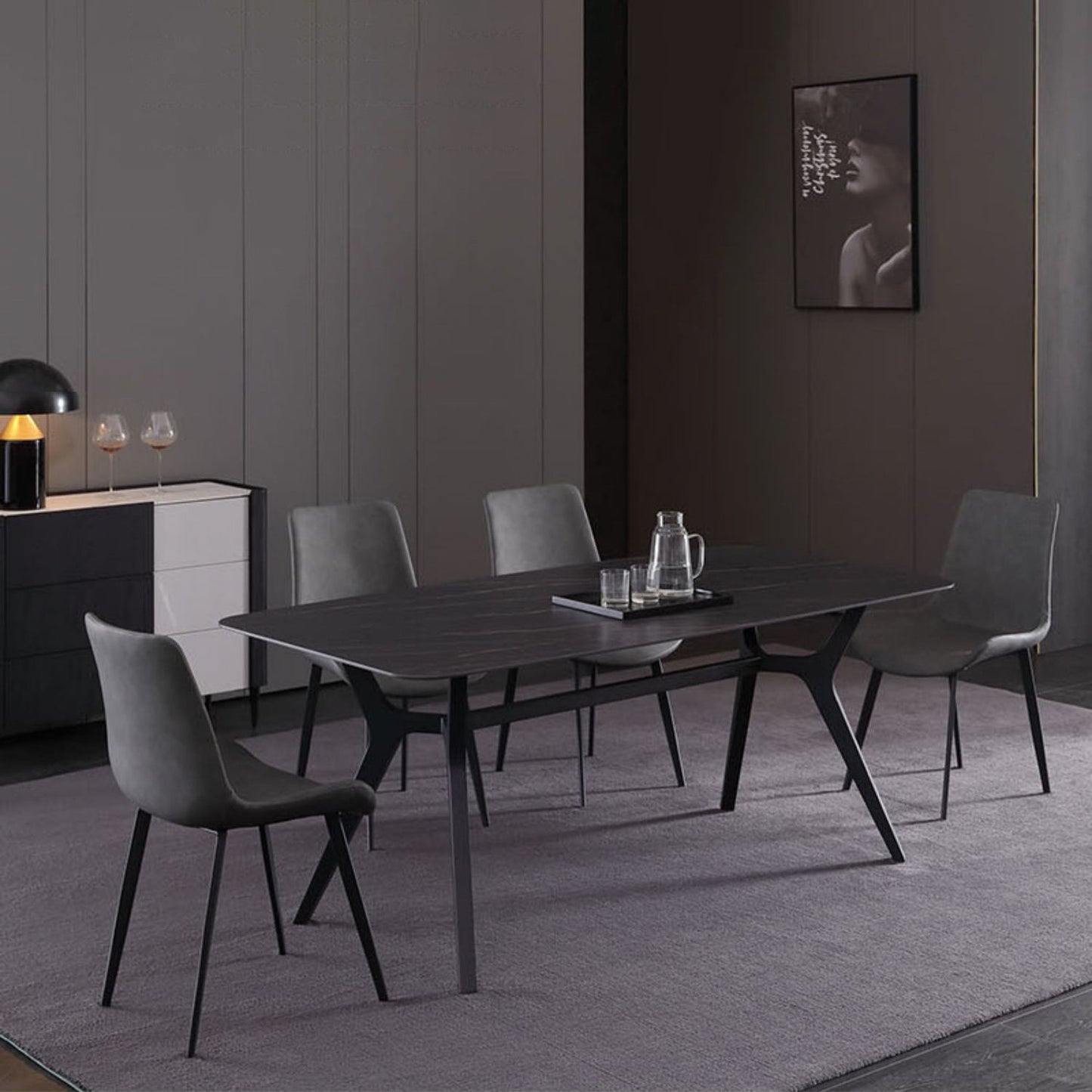 Contemporary Rectangle Dining Table Sintered Stone Dining Table with Black Trestle Base Clearhalo ' dining_table' 'Dining Tables & Seating' 'Dining Tables' 'furn' 'furn_dining_table' 'Furniture' 'furniture_dining_table' 'Kitchen & Dining Furniture' 'kitchen&dining_furn' 'kitchen' 'kitchen_dining_table' 3815892