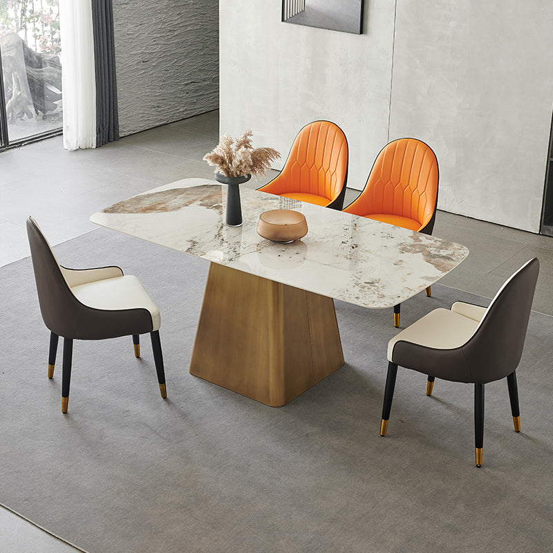 Metal Traditional Luxury Rectangle Indoor Table Sintered Stone Table with Pedestal Clearhalo ' dining_table' 'Dining Tables & Seating' 'Dining Tables' 'furn' 'furn_dining_table' 'Furniture' 'furniture_dining_table' 'Kitchen & Dining Furniture' 'kitchen&dining_furn' 'kitchen' 'kitchen_dining_table' 3815976