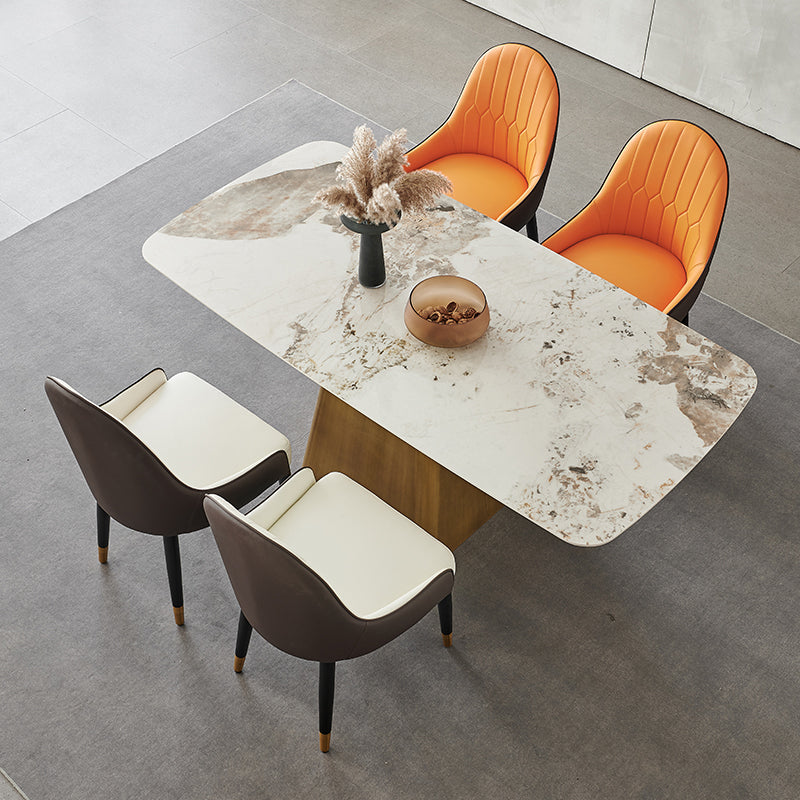 Metal Traditional Luxury Rectangle Indoor Table Sintered Stone Table with Pedestal Clearhalo ' dining_table' 'Dining Tables & Seating' 'Dining Tables' 'furn' 'furn_dining_table' 'Furniture' 'furniture_dining_table' 'Kitchen & Dining Furniture' 'kitchen&dining_furn' 'kitchen' 'kitchen_dining_table' 3815979