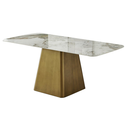 Metal Traditional Luxury Rectangle Indoor Table Sintered Stone Table with Pedestal Without Chairs Clearhalo ' dining_table' 'Dining Tables & Seating' 'Dining Tables' 'furn' 'furn_dining_table' 'Furniture' 'furniture_dining_table' 'Kitchen & Dining Furniture' 'kitchen&dining_furn' 'kitchen' 'kitchen_dining_table' 3815980