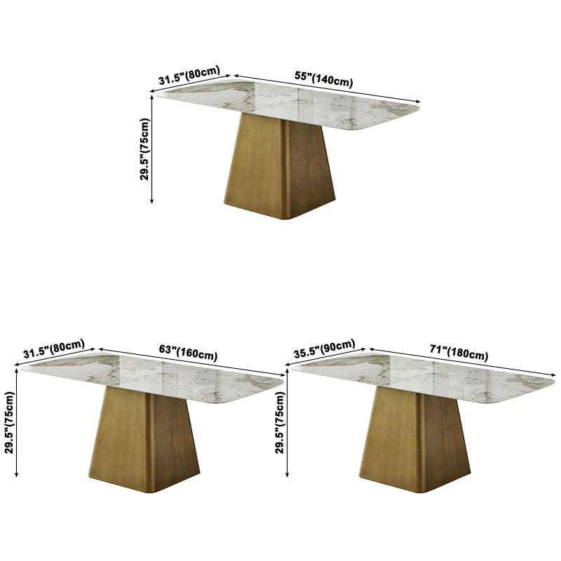 Metal Traditional Luxury Rectangle Indoor Table Sintered Stone Table with Pedestal Clearhalo ' dining_table' 'Dining Tables & Seating' 'Dining Tables' 'furn' 'furn_dining_table' 'Furniture' 'furniture_dining_table' 'Kitchen & Dining Furniture' 'kitchen&dining_furn' 'kitchen' 'kitchen_dining_table' 3815985