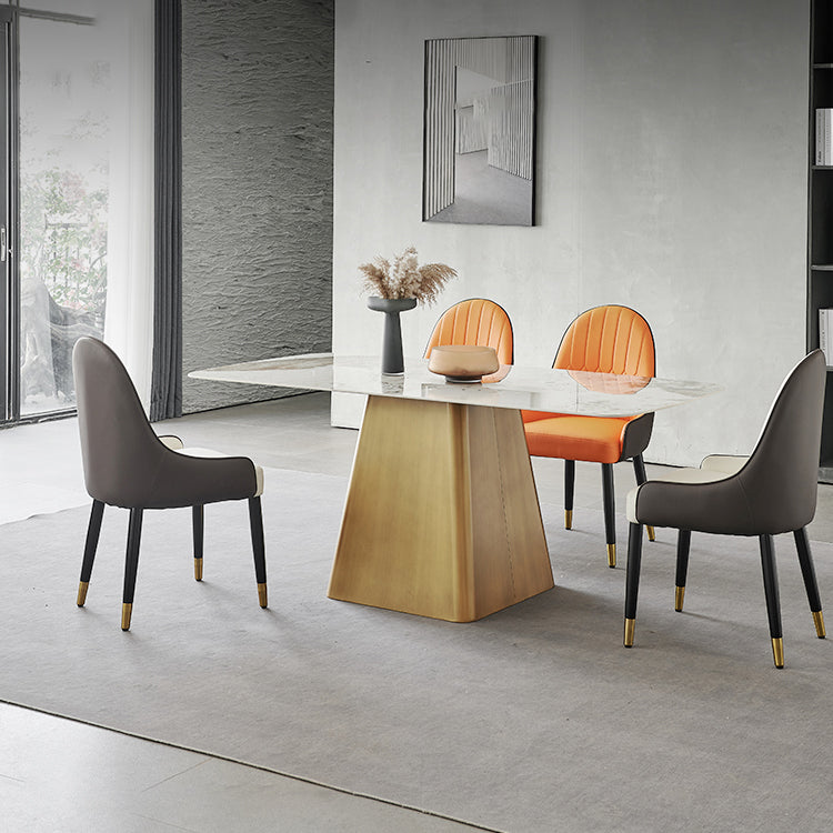 Metal Traditional Luxury Rectangle Indoor Table Sintered Stone Table with Pedestal Clearhalo ' dining_table' 'Dining Tables & Seating' 'Dining Tables' 'furn' 'furn_dining_table' 'Furniture' 'furniture_dining_table' 'Kitchen & Dining Furniture' 'kitchen&dining_furn' 'kitchen' 'kitchen_dining_table' 3815986