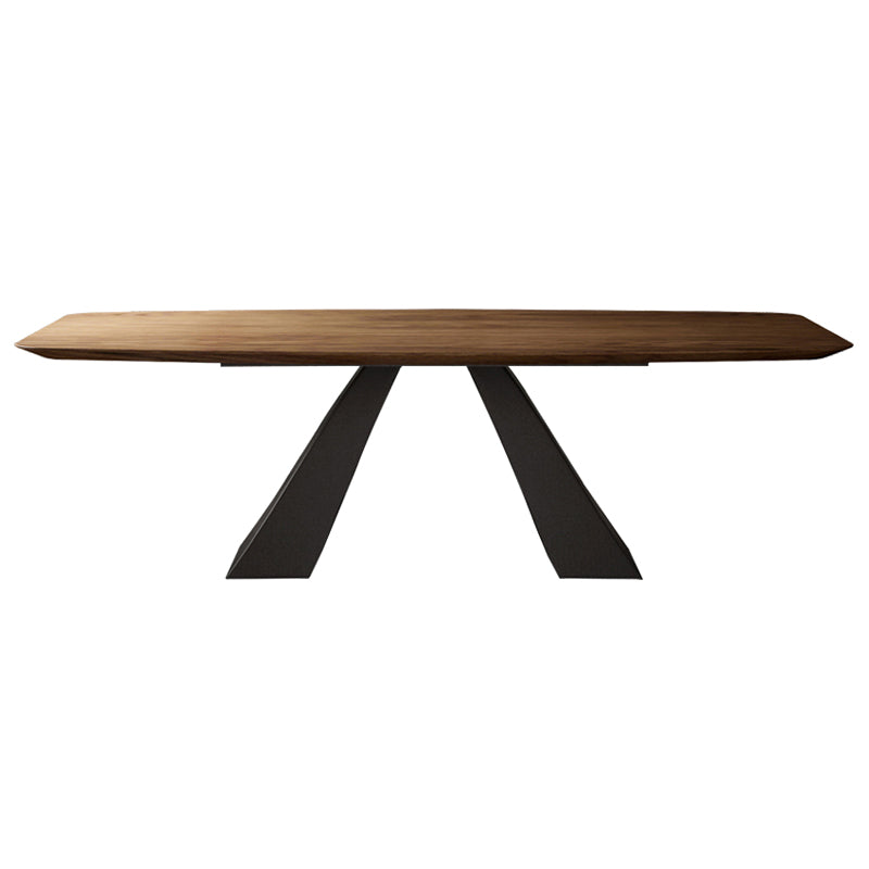 Rectangle Solid Wood Table Modern Dining Table with Metal Pedestal Base 55.1"L x 31.5"W x 29.9"H Without Chairs Clearhalo ' dining_table' 'Dining Tables & Seating' 'Dining Tables' 'furn' 'furn_dining_table' 'Furniture' 'furniture_dining_table' 'Kitchen & Dining Furniture' 'kitchen&dining_furn' 'kitchen' 'kitchen_dining_table' 3816052