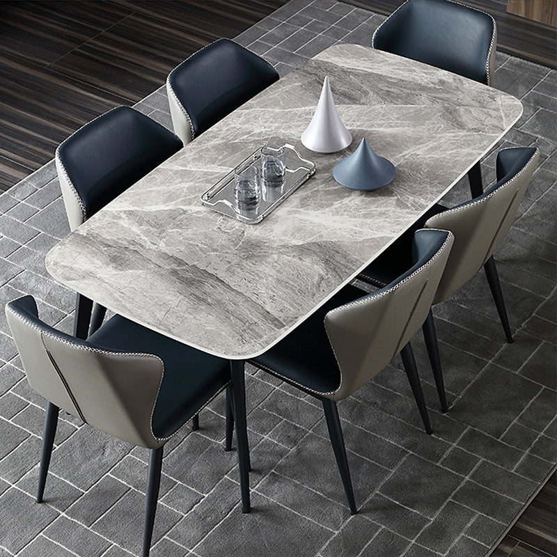 Contemporary Rectangle Dining Table Grey Sintered Stone Dining Table with 4 Black Legs Clearhalo ' dining_table' 'Dining Tables & Seating' 'Dining Tables' 'furn' 'furn_dining_table' 'Furniture' 'furniture_dining_table' 'Kitchen & Dining Furniture' 'kitchen&dining_furn' 'kitchen' 'kitchen_dining_table' 3816084